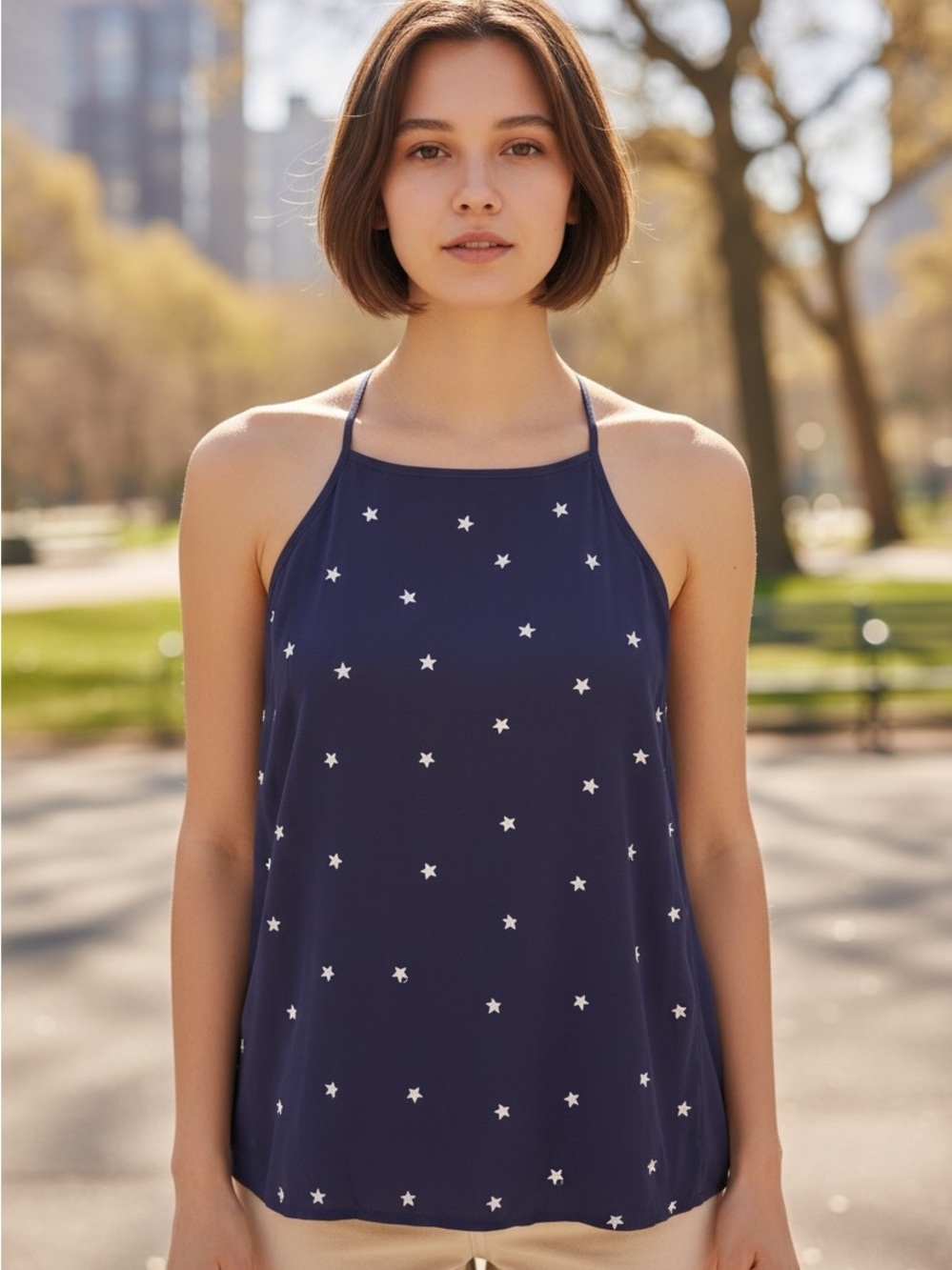 Alya Navy Star-Print Halter Cami